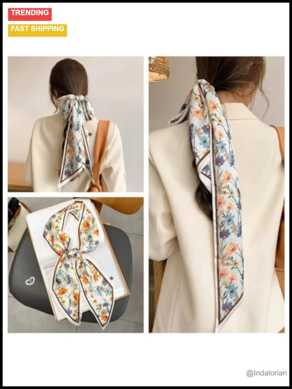 Silk Feeling Satin Hair Scarf Square Long Scarves for Women